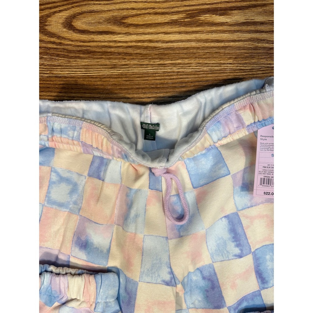 Wild Fable Women's Pastel Checkered Sweatpants Size S Drawstring Waist Joggers - Picture 4 of 7
